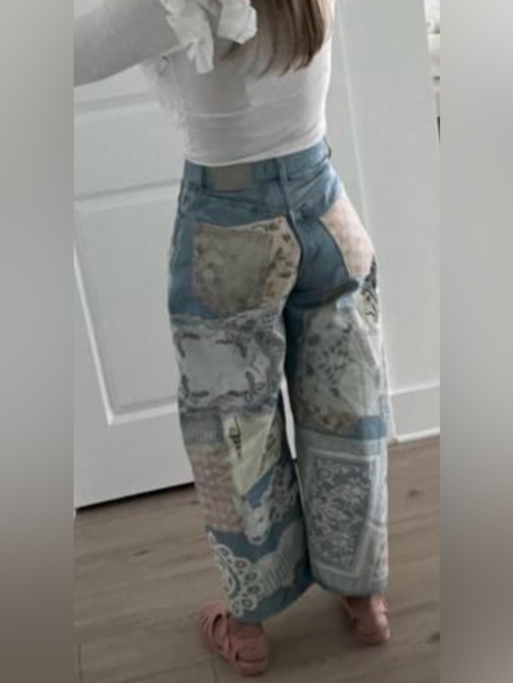 We The Free Patchwork Light Blue Wide-Leg Jeans - Picture 2 of 15